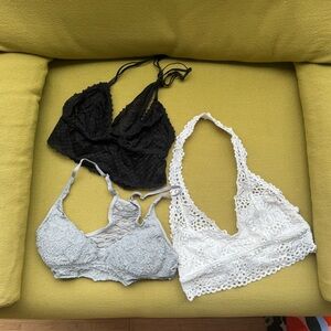 Aerie Black, Gray, and White Lace Bralettes